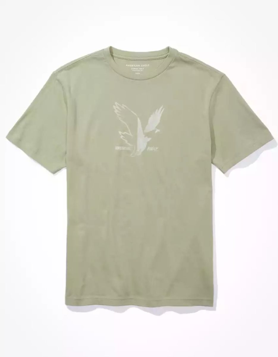 T Shirt Graphique American Eagle AE Super Soft Logo Vert Olive Homme | AAU-15716005